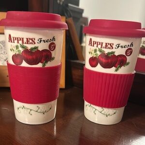 Pair of Travel cups Apples 5c logo EUC